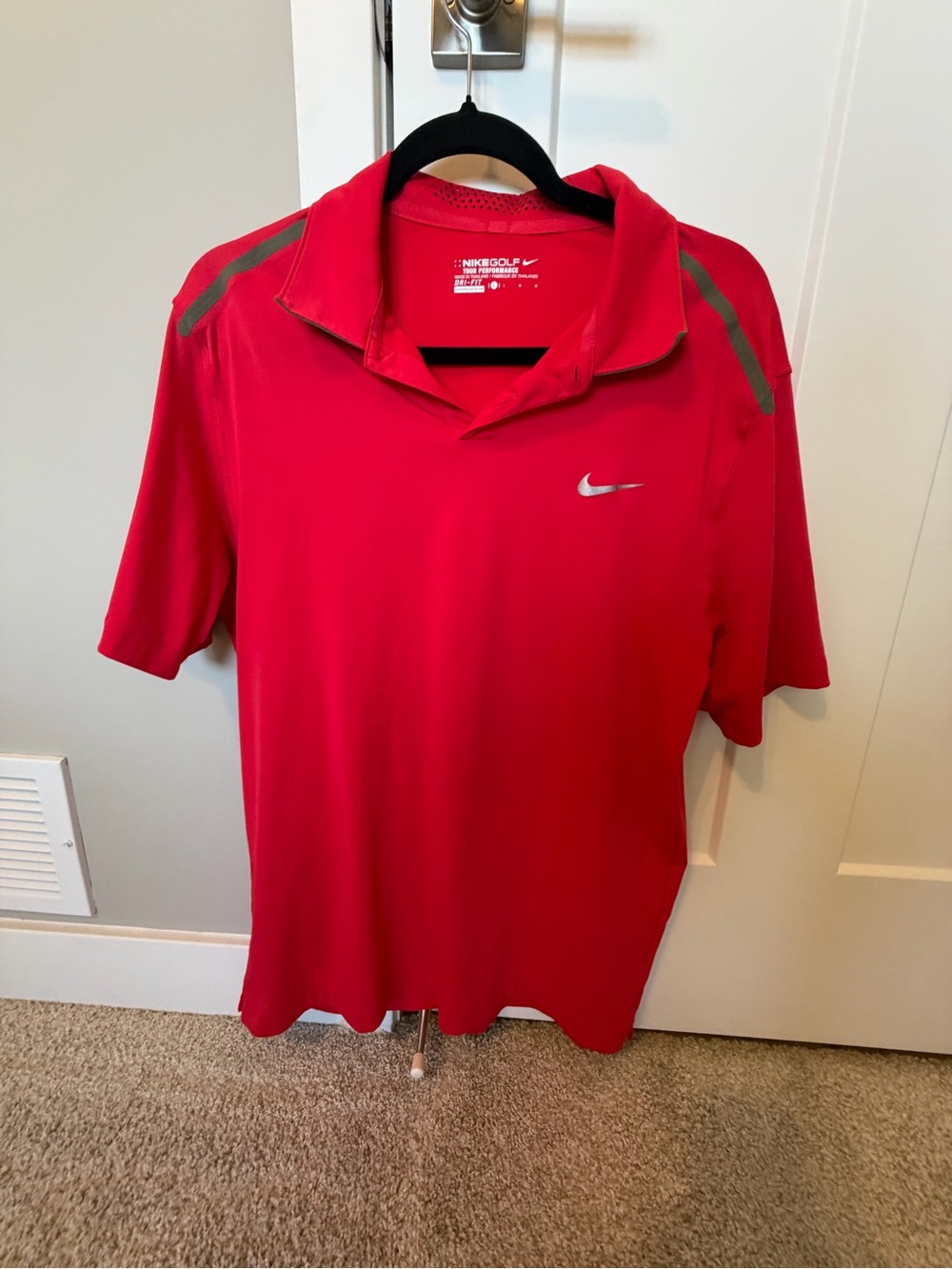Nike Red Men’s Golf Polo with Silver Swoosh